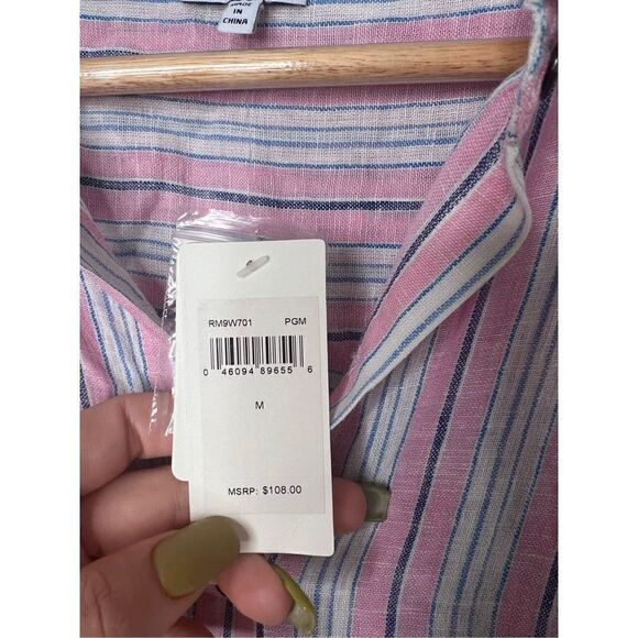 Splendid Button-Up Striped Short Sleeve Collared Pink White Top Size S NWT - Picture 7 of 9